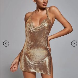 Bella Barnett Naku Diamante Mini Dress - Gold Mesh - Chainmail Small